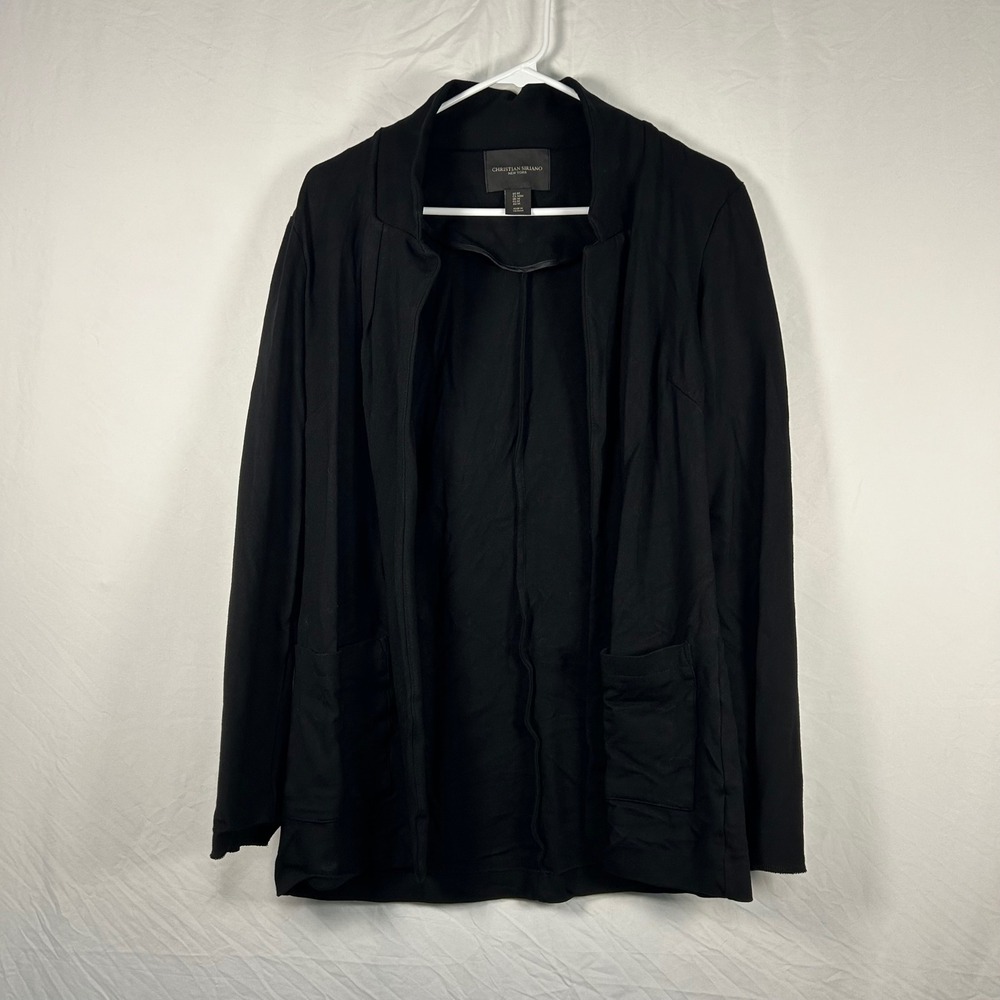 Christian Siriano Blazer Womens Medium Black Open Front Ponte Knit Pocket Jacket